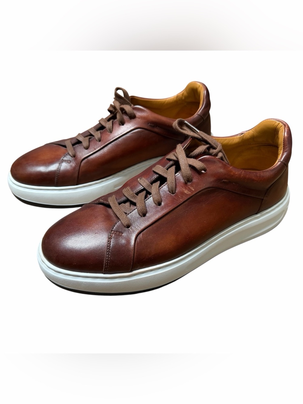 Magnanni Serino Leather Sneakers Shoes Men’s Size 11.5 Cognac Brown Retail $525 - Picture 2 of 14